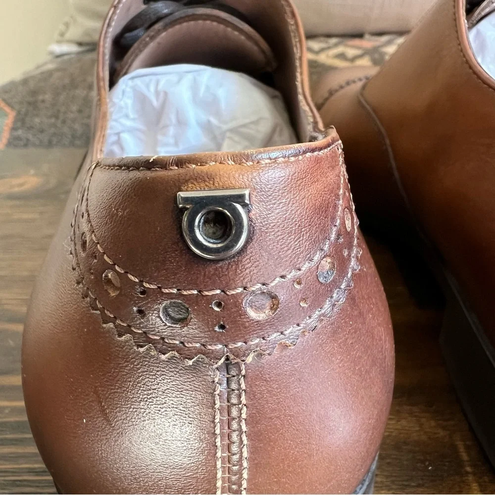 Salvatore Ferragamo Boston Brogue Burnished Leather Cap-Toe Oxfords 10.5 E